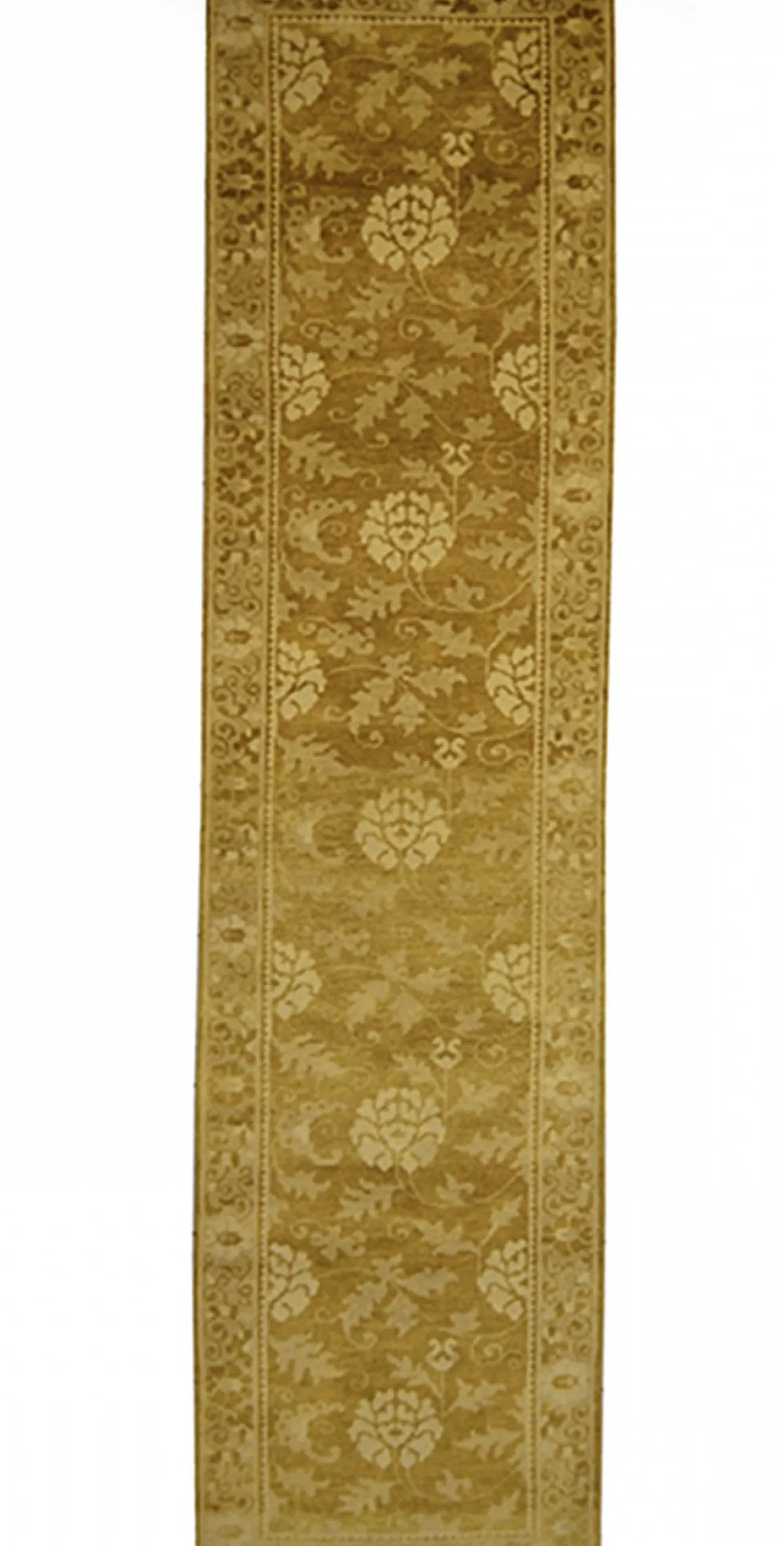 Floral lotus Patterned Ocre Runner Rug, 19th century 3